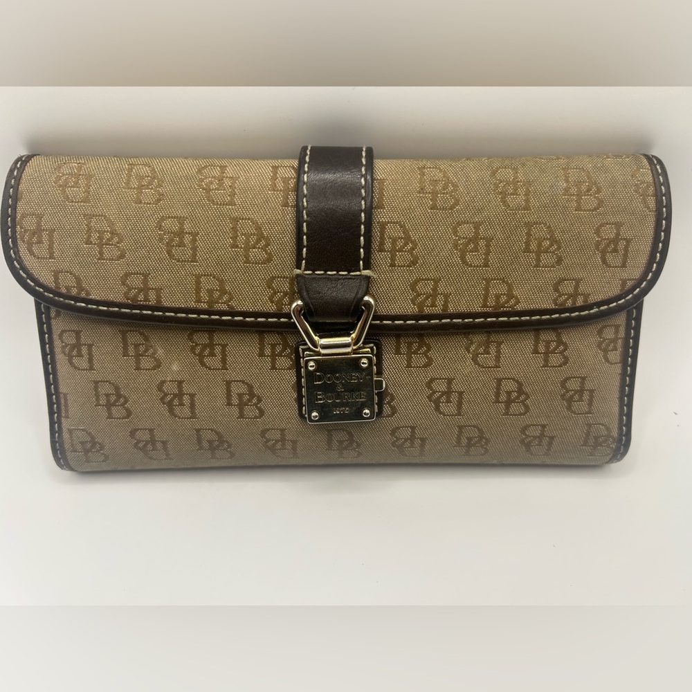 Dooney & Bourke Beige and Dark Brown Logo Wallet